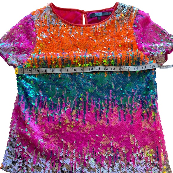 Eva Franco Loretta Multicolor Sequined Tee Vibrant Colorful Whimsy Party Fun S - Picture 10 of 12